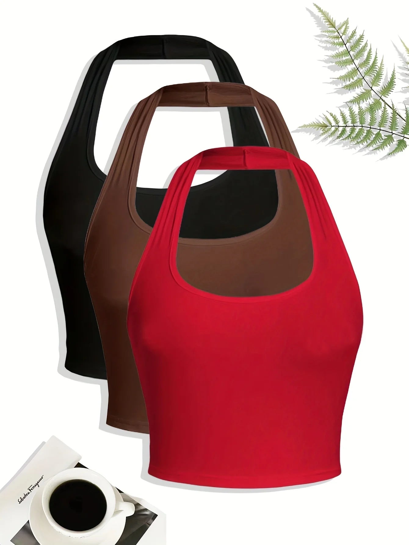 New women's classic solid color women's neck halter sling 3-piece set