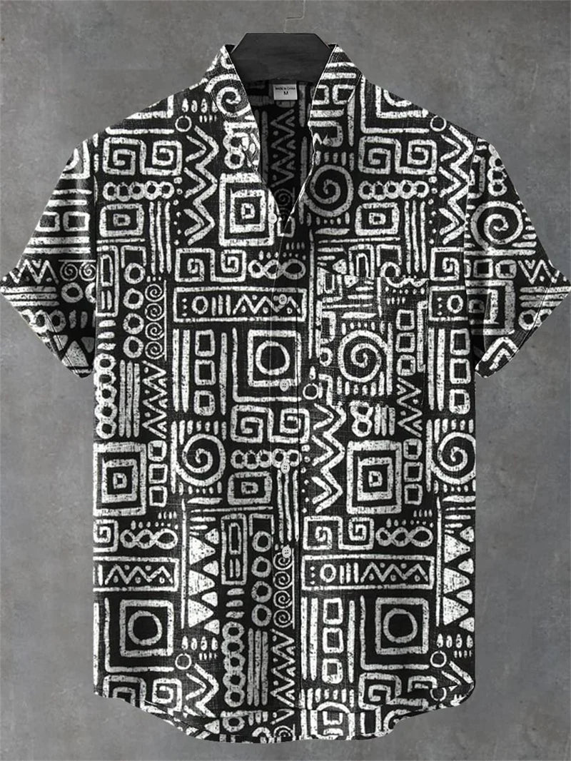 Men's Linen 80% Shirt Vintage Short Sleeve Fashion Tops Summer Casual Ethnic Clothing Shirt Men's Street Shirt