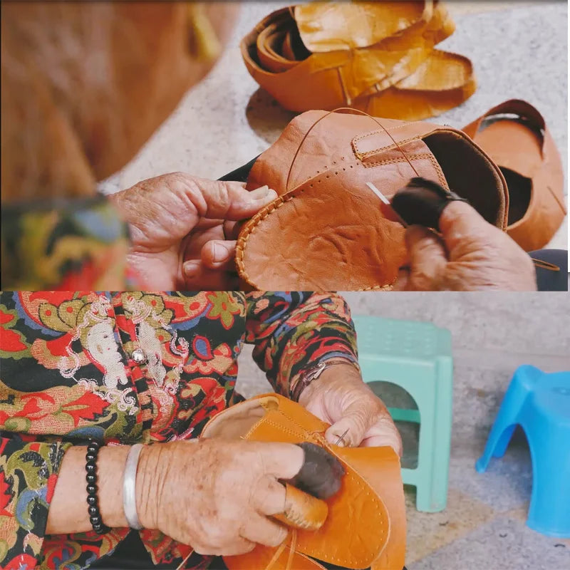 CLOHOO Men's Handmade Casual Loafers Anti-Slip Comfortable Slip-On Driving Comfortable Leather Shoes