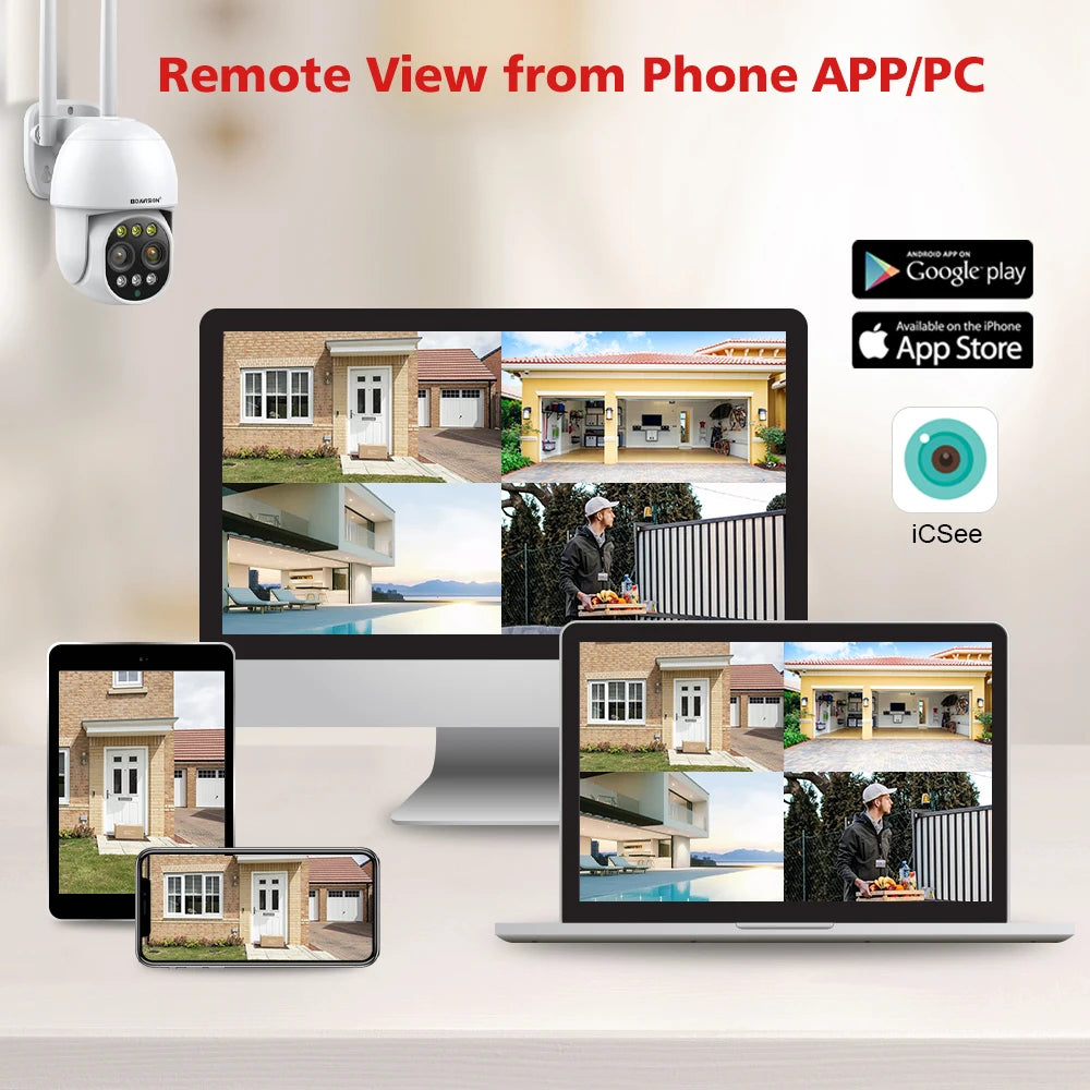 BOAVISION HD 8MP WIFI Camera PTZ Dual Lens 8X Digital Zoom Outdoor 4K AI humanoid Auto Tracking Zoom Audio iCSee Security Camera