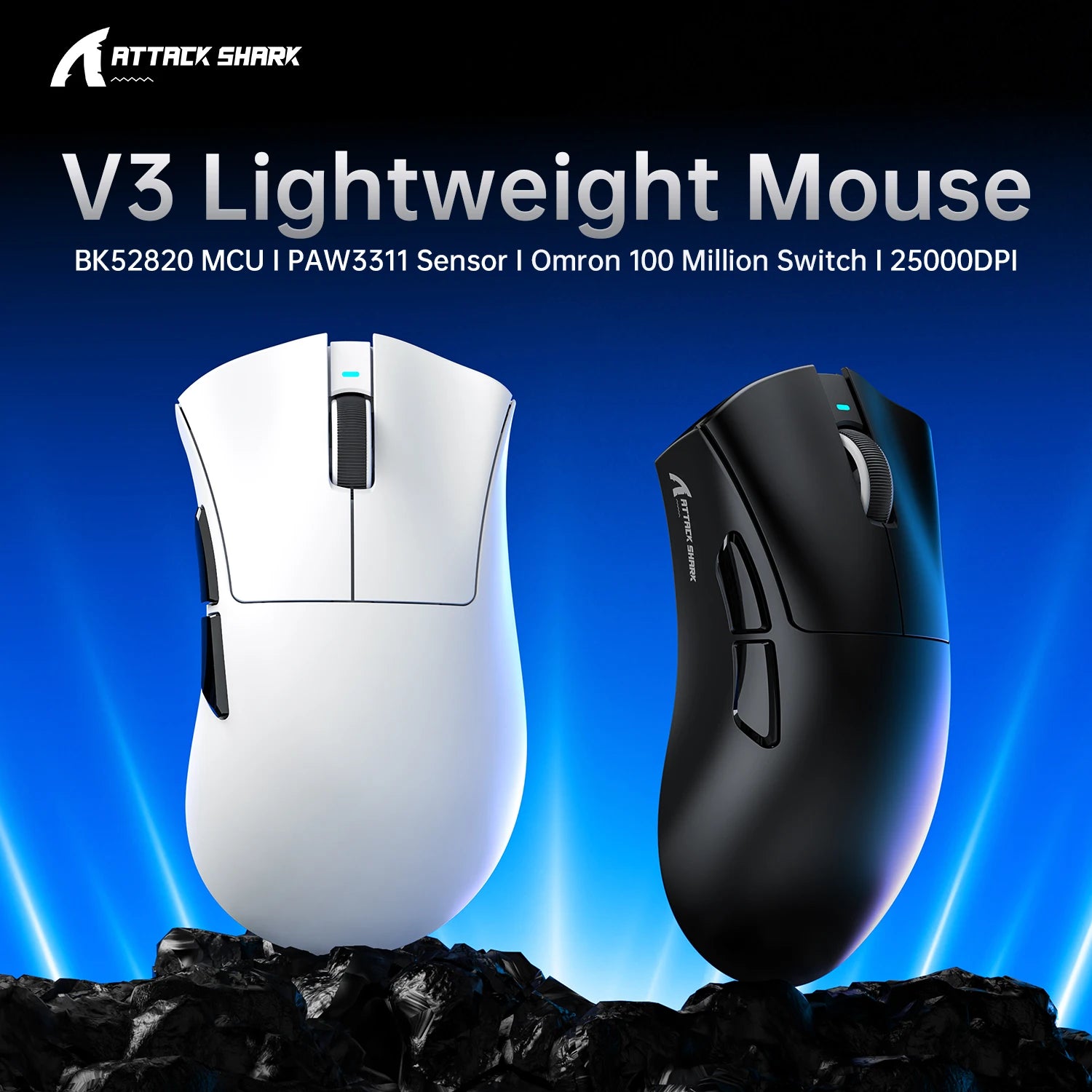ATTACK SHARK V3 62g SUPERLIGHT Mouse, PixArt PAW3311 Gaming Sensor, BT/ 2.4G Wireless/ Wired, 6 Adjustable DPI up to 25000