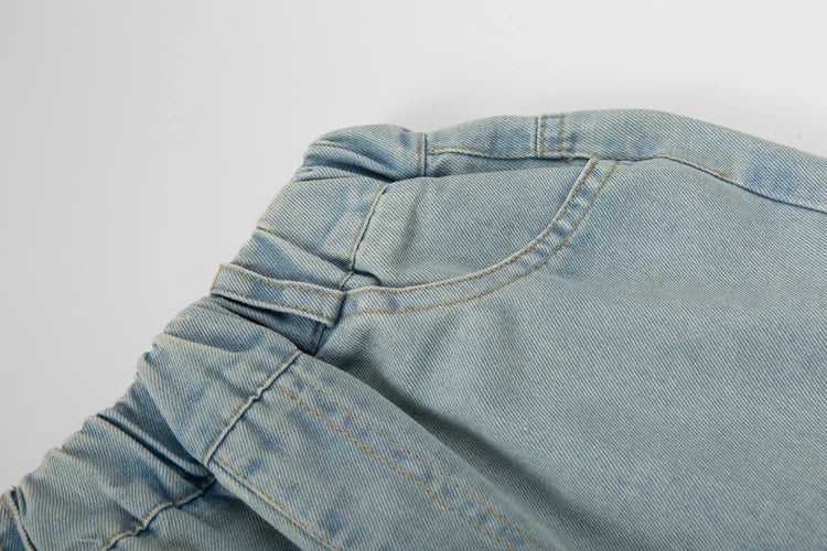 Autumn Kids Child Straight Jeans with Bows on The Side for Teens Girls Fashion Loose Fit Denim Pants Child Casual Jeans Trousers