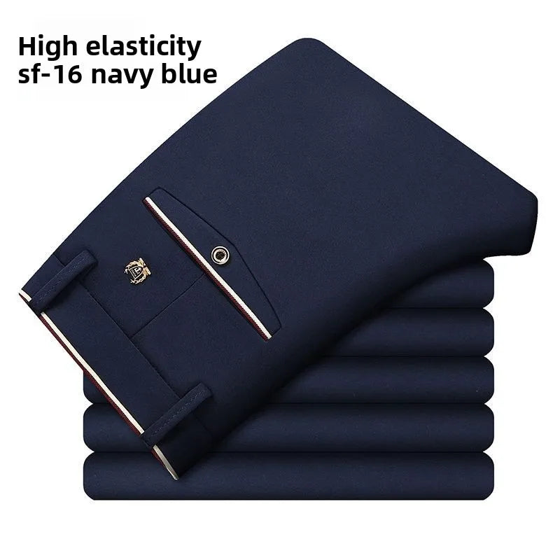 Elastic Waist Dress Pants Men, Professional Office Trousers Wrinkle Resistant, Spring Autumn Slim Fit Thin Business Chino Pants