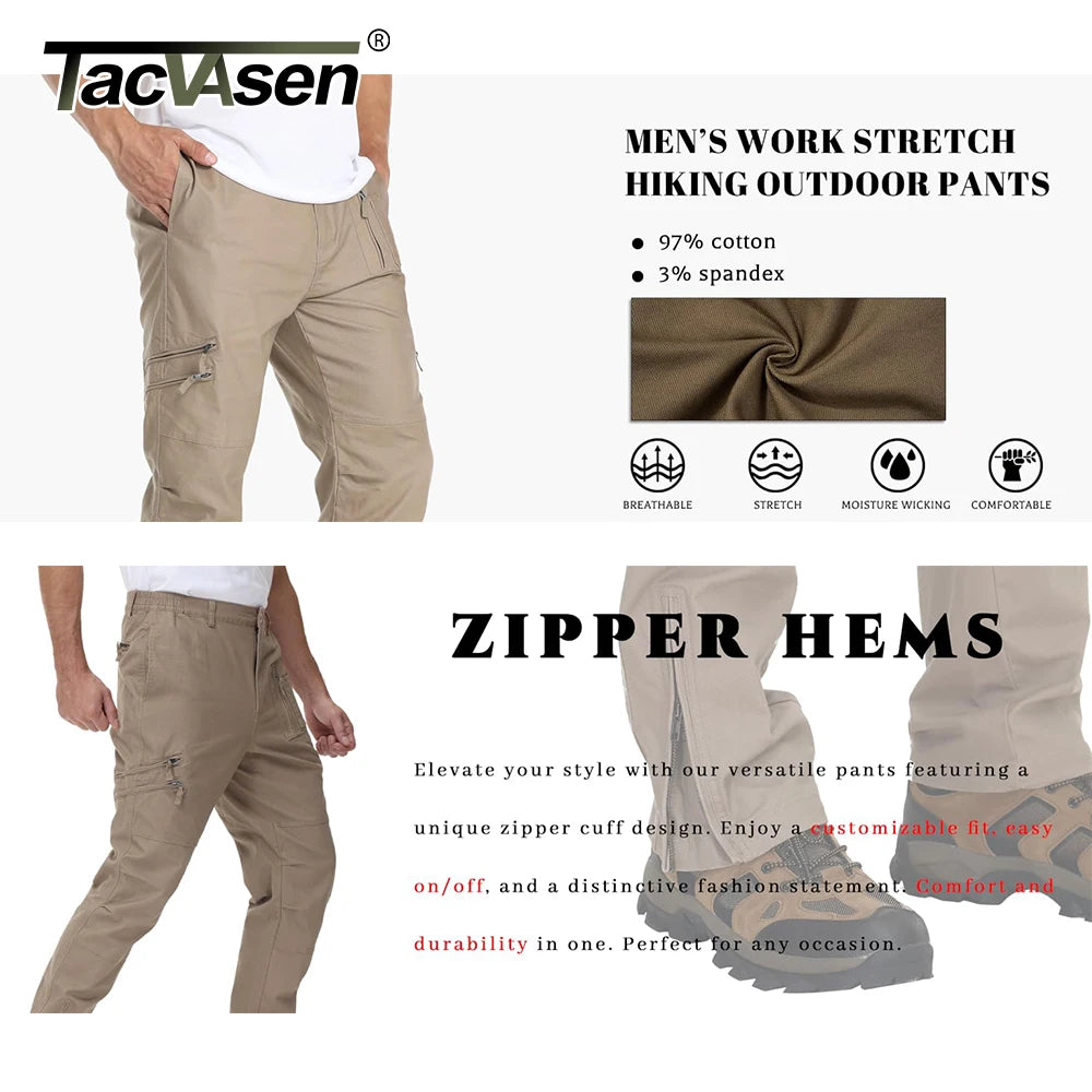 TACVASEN Safari Ripstops Multi-Pockets Work Pants Mens Outdoor Cargo Pants Spring Autumn Casual Cotton Hiking Combat Trousers