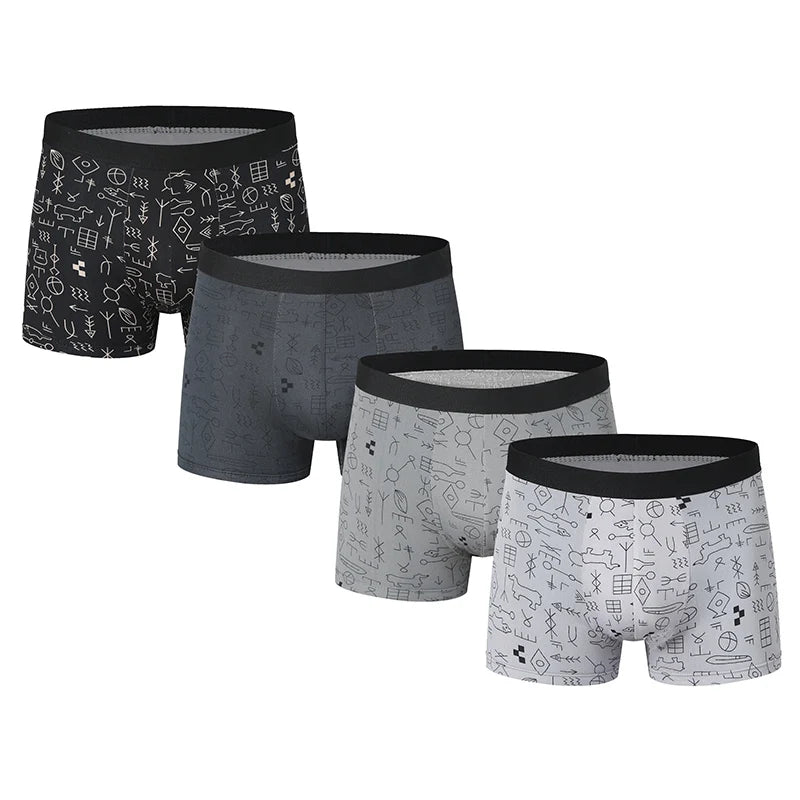 4-piece Set Of Men's English Letter Printed Underwear Breathable Fashionable Comfortable Plus Size Teenage Boxer Shorts Trendy