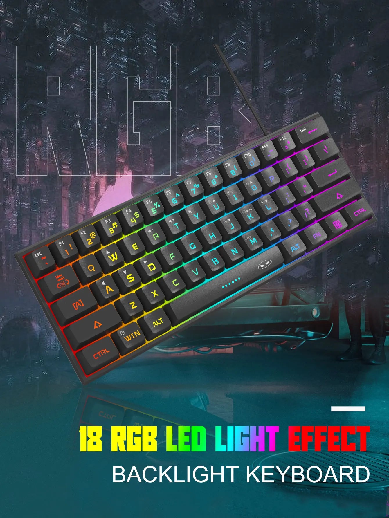 MageGee Mini 60% Gaming Keyboard, RGB Backlit 61 Key Ultra-Compact Keyboard, TS91 Ergonomic Waterproof Mechanical Feeling Office