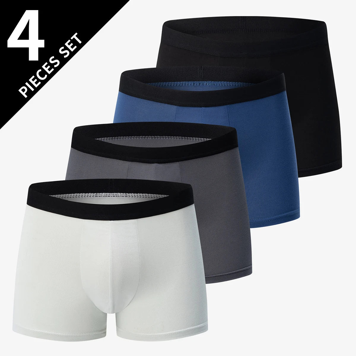 4-piece Set Of Men's English Letter Printed Underwear Breathable Fashionable Comfortable Plus Size Teenage Boxer Shorts Trendy