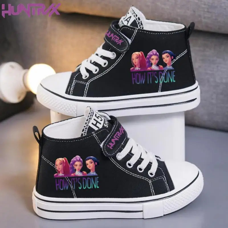 New KPop Demon Hunters Rumi Children's Canvas Shoes For Girls Boys High Top Shoes  Kids Sneakers Casual Tennis Shoes 23-36 Size