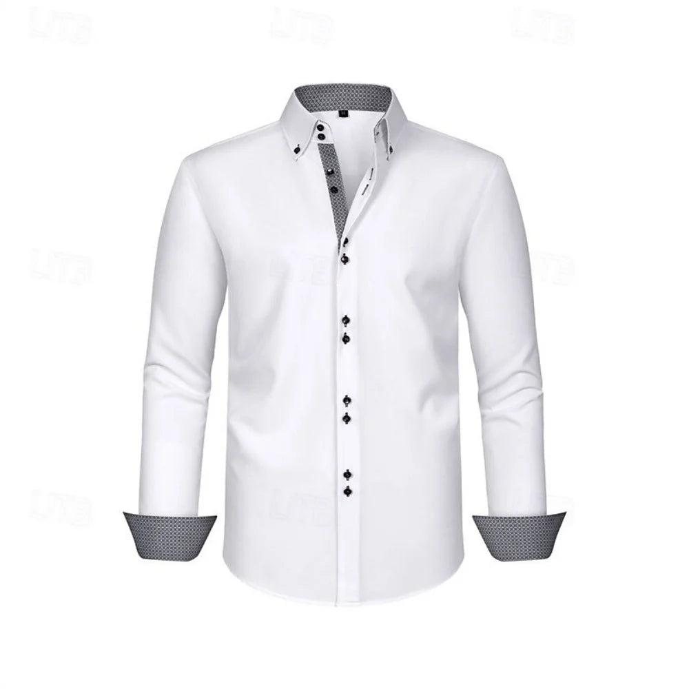 New men's button-down business casual shirt - long-sleeved lapel summer shirt - stylish and elegant casual top