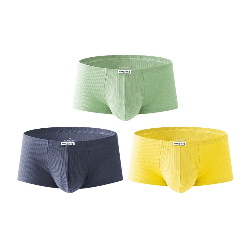 1PCS/3PCS/9PCS Men Boxer Shorts Low-rise Solid Color Ribbed Panties Underpants