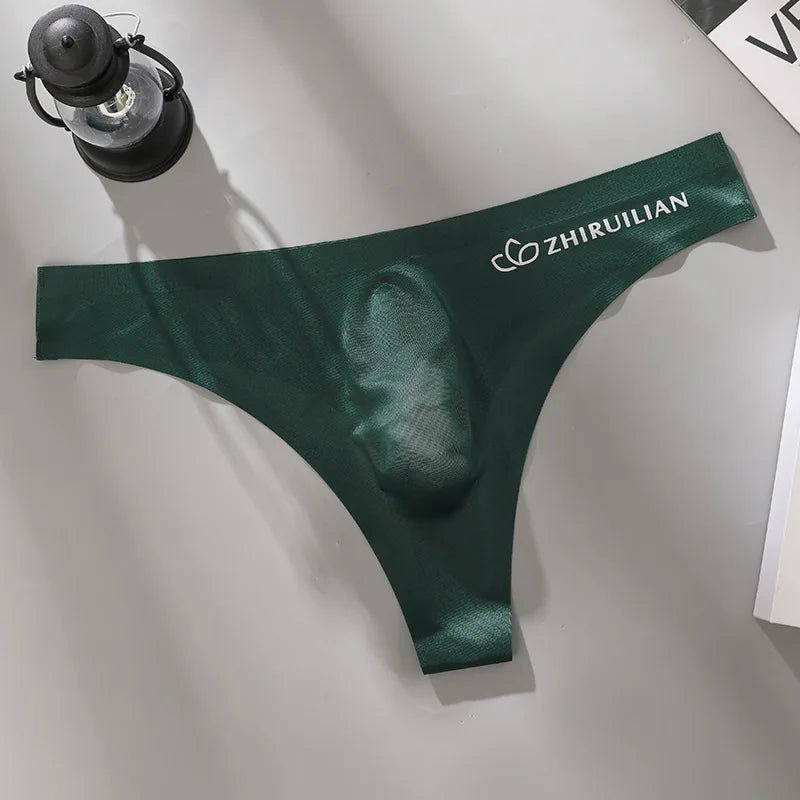 Men's Thongs Low Waist Underwear Sexy Ice Silk T-Back Panties Breathable Quick Drying G-string Seamless Ultra-thin Underpants