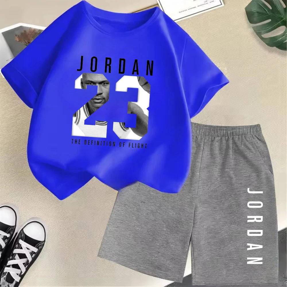 Summer Short Sleeve Children's T-shirt Set Sports Fashion Boys Girls Shorts 2pcs Set Casual Brand Print Graphics Kid Set Outfits