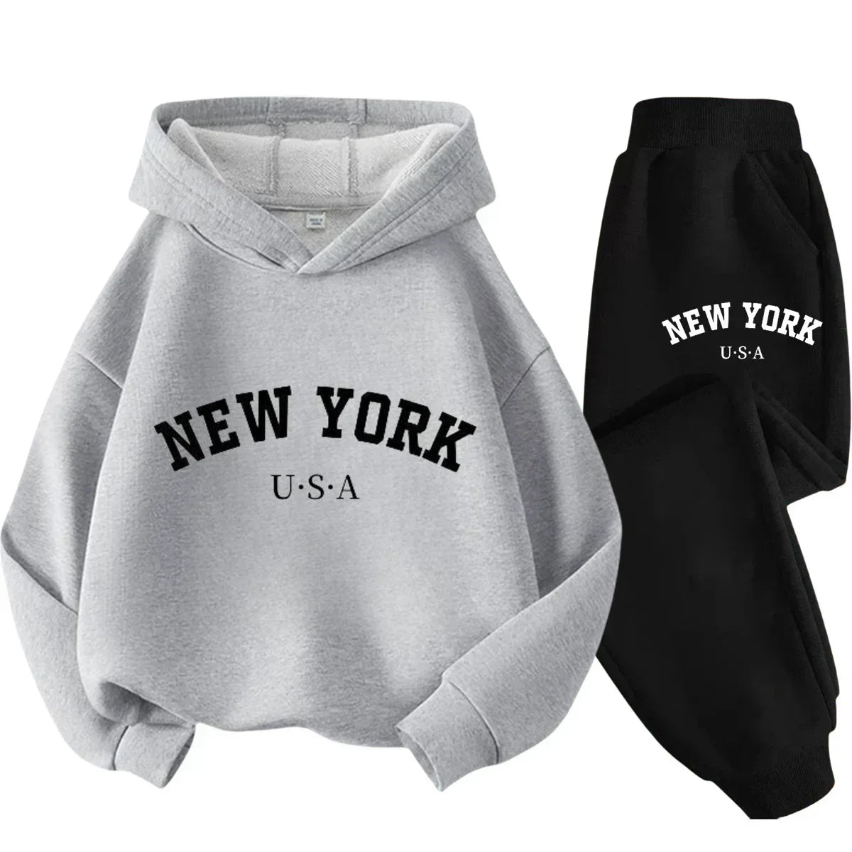 Children Hoodie Tracksuit Autumn Winter New York USA Letter Graphic Sweatshirt Pant Suit Baby Boy Girl Kid Sport Two Pieces Set