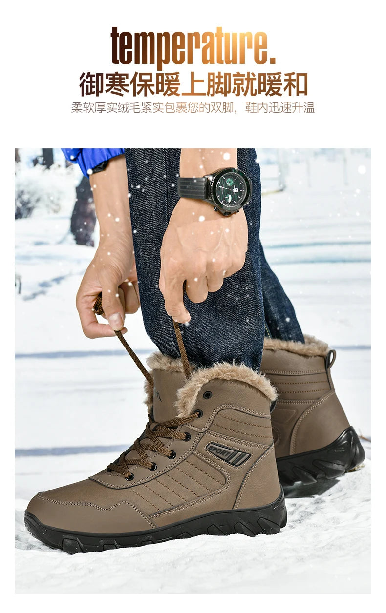 2024 New Winter men boots  Slippers Warm Men Shoes Waterproof Non-Slip Plush Sneakers Male  leather Boots Plus size  48