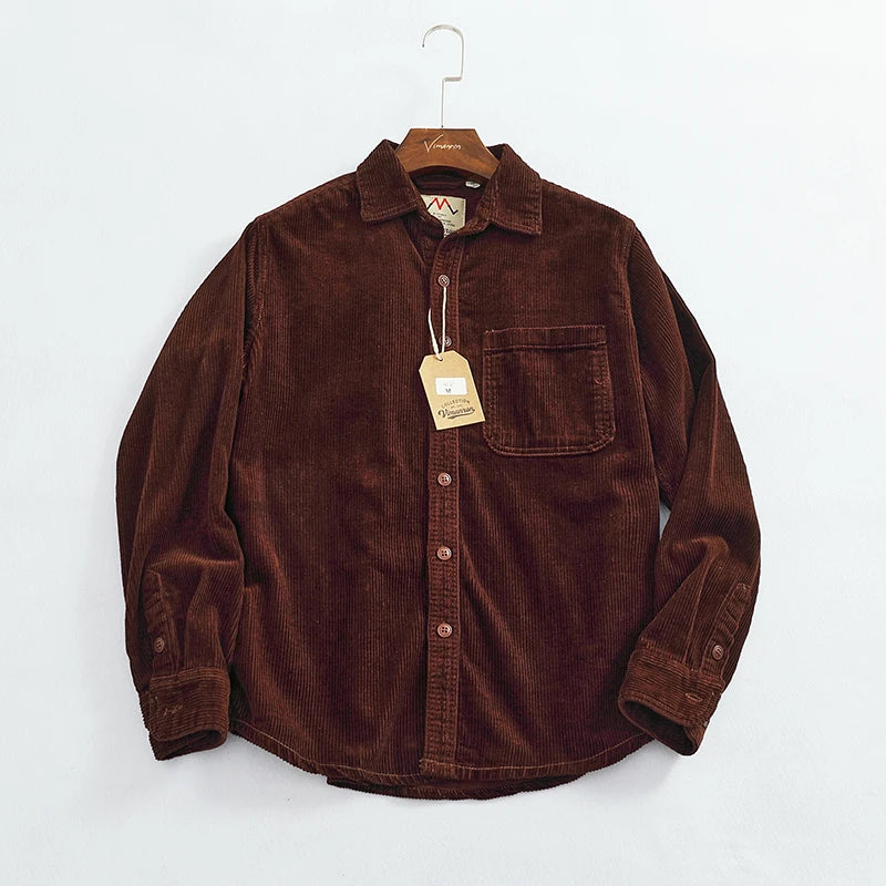 Heavy chunky high pit chunky strip vintage corduroy long sleeve shirt men's autumn cotton cargo shirt jacket