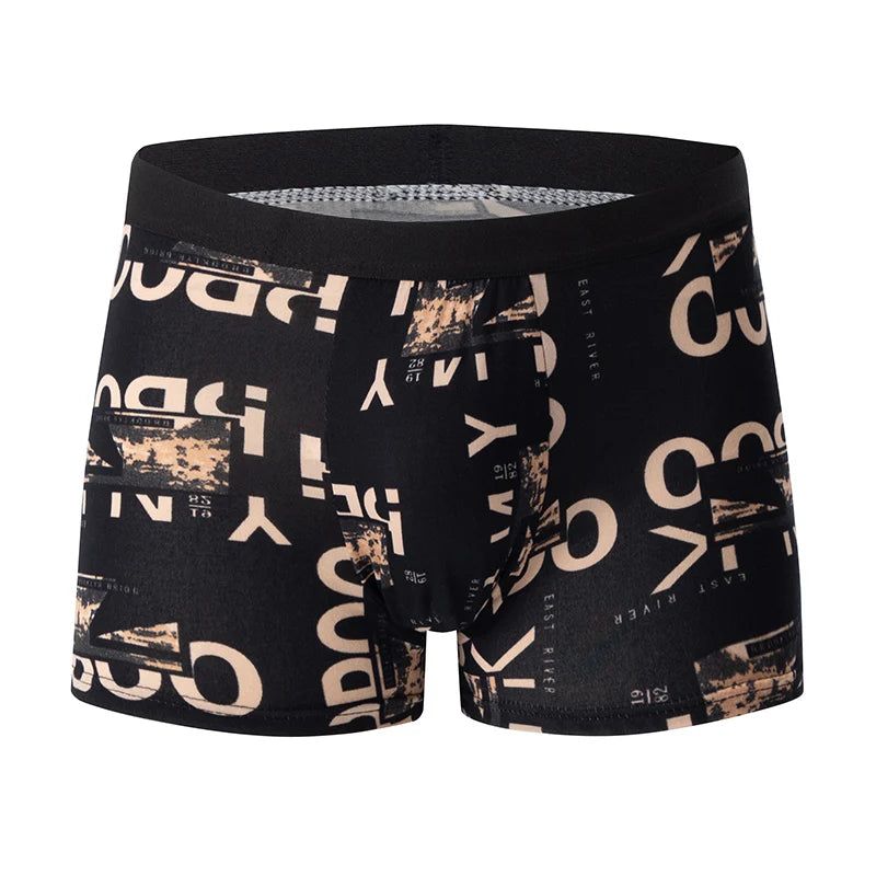 4-piece Set Of Men's English Letter Printed Underwear Breathable Fashionable Comfortable Plus Size Teenage Boxer Shorts Trendy