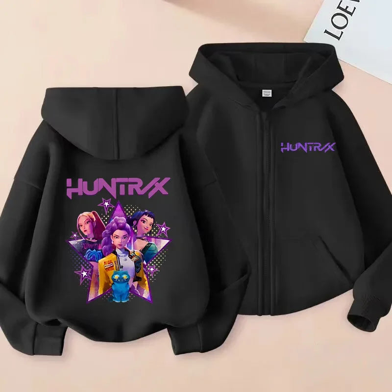 Kpop Demon Hunters Hoodie Coat Boys Girls Anime Fashion Zipper Jacket Children Spring Autumn Hoodies Kids Clothes
