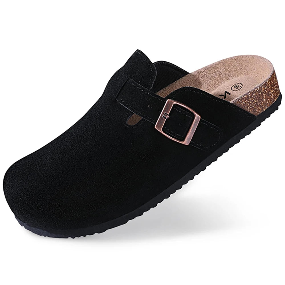 Kidmi Men Clogs Slippers New Suede Clogs For Women Summer Vacation Cork Clogs Slippers Nonslip Casual Home Slipper Double Buckle