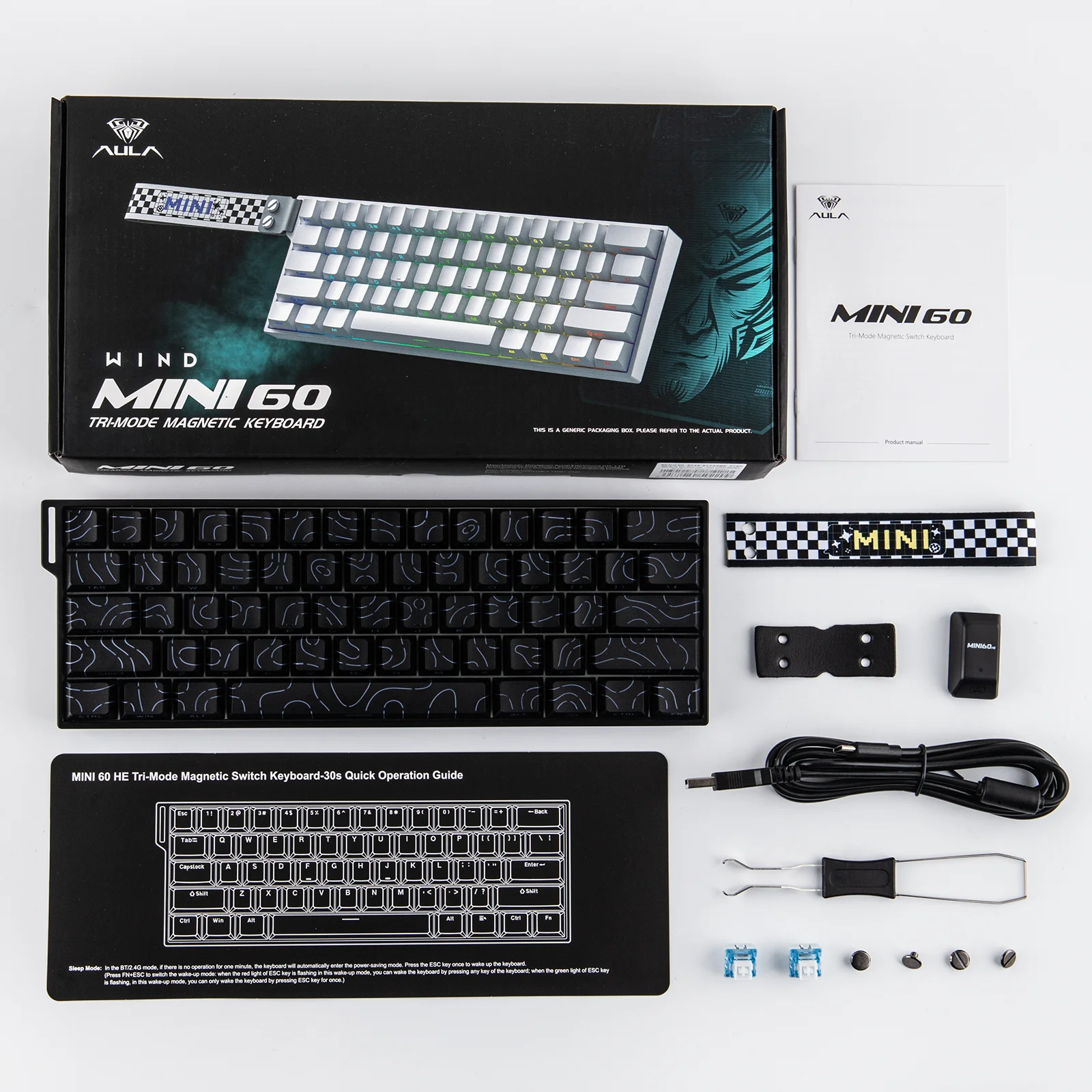 AULA MINI60 HE MAX 60% ANSI US Layout Wired/BT/2.4Ghz Wireless Hall Effect Mechanical Gaming Keyboard 8K Hz Polling for WIN/Mac