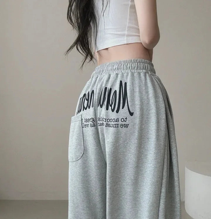 Women Bf Hip Hop Y2k Drawstring Printing Sweatpants Women Fashion Streetwear Sports Trousers Loose Casual Wide Leg Pants