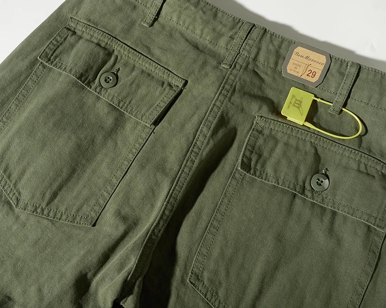 Amy Khaki n casual vintage cargo pants men's straight-leg casual pants cotton fishbone woven awl pants