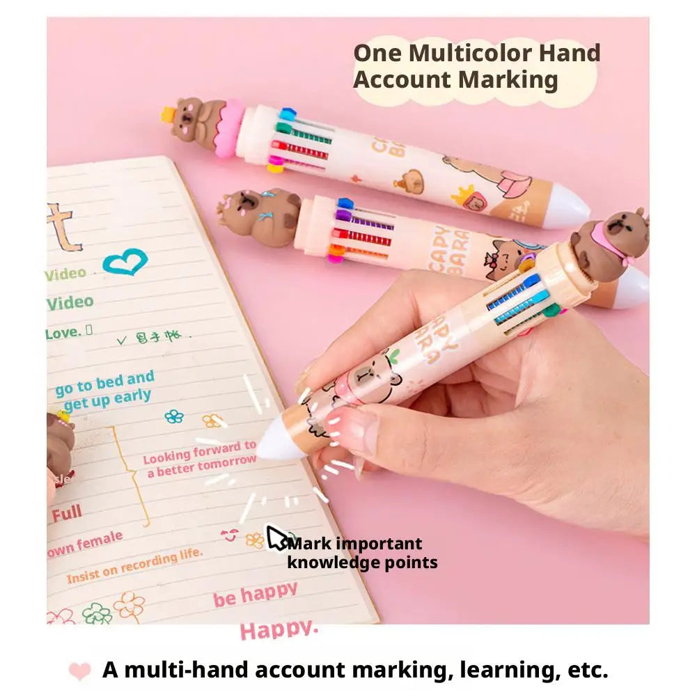 Kawaii Capybara Multicolor Pen 0.5mm Colorful Ink Pen Cute Cartoon Ballpoint Pen School Office Supplies Student Stationery Gifts