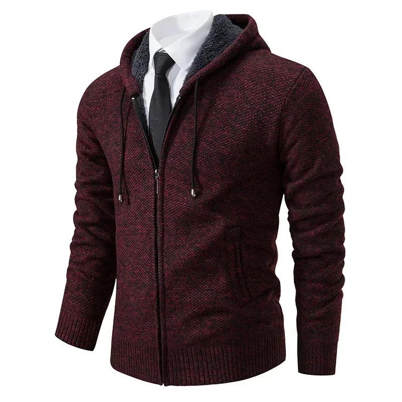 2025 Autumn and Winter New Jersey Men's Casual Sports Coat Solid Color Stand Collar Sweater Grab Fleece Warm Zipper Cardigan