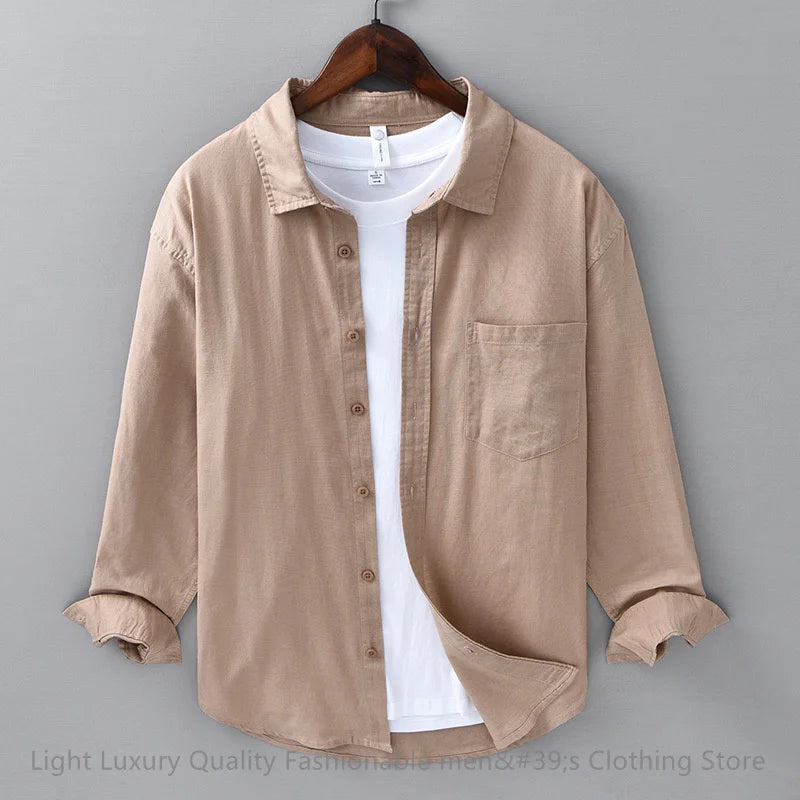 11-color men's shirt linen long-sleeved shirt business leisure men's top outdoor shopping loose large size XS-6XL size