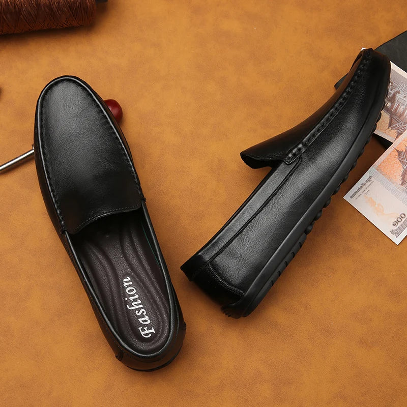 Men's Slip-on Shoes Men's Handmad Breathable Genuine Leather Dress Shoes Fashion Designer Classic Round Toe Soft Loafers mo-3275