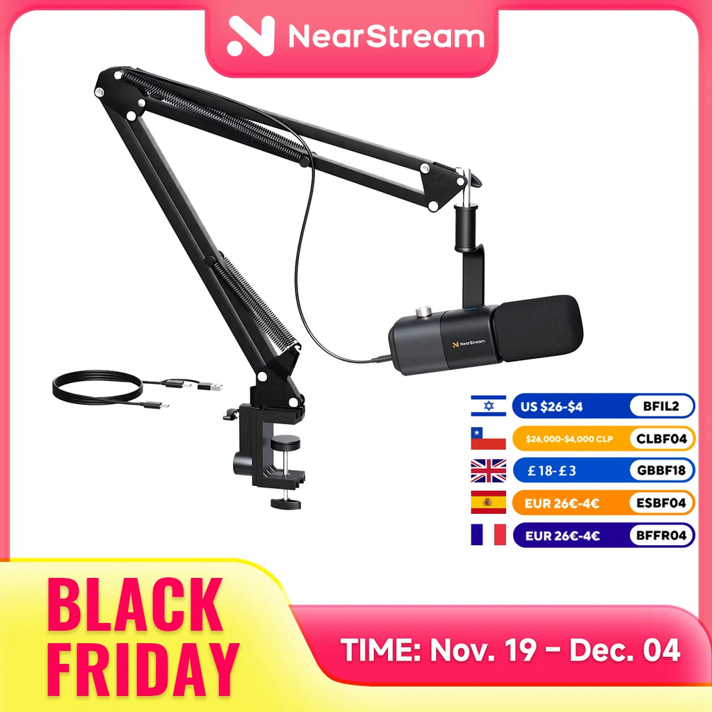 NearStream USB XLR Dynamic Microphone Boom Arm Professional PC Mic for Gaming Studio Set Podcast Recording Streaming Microphone
