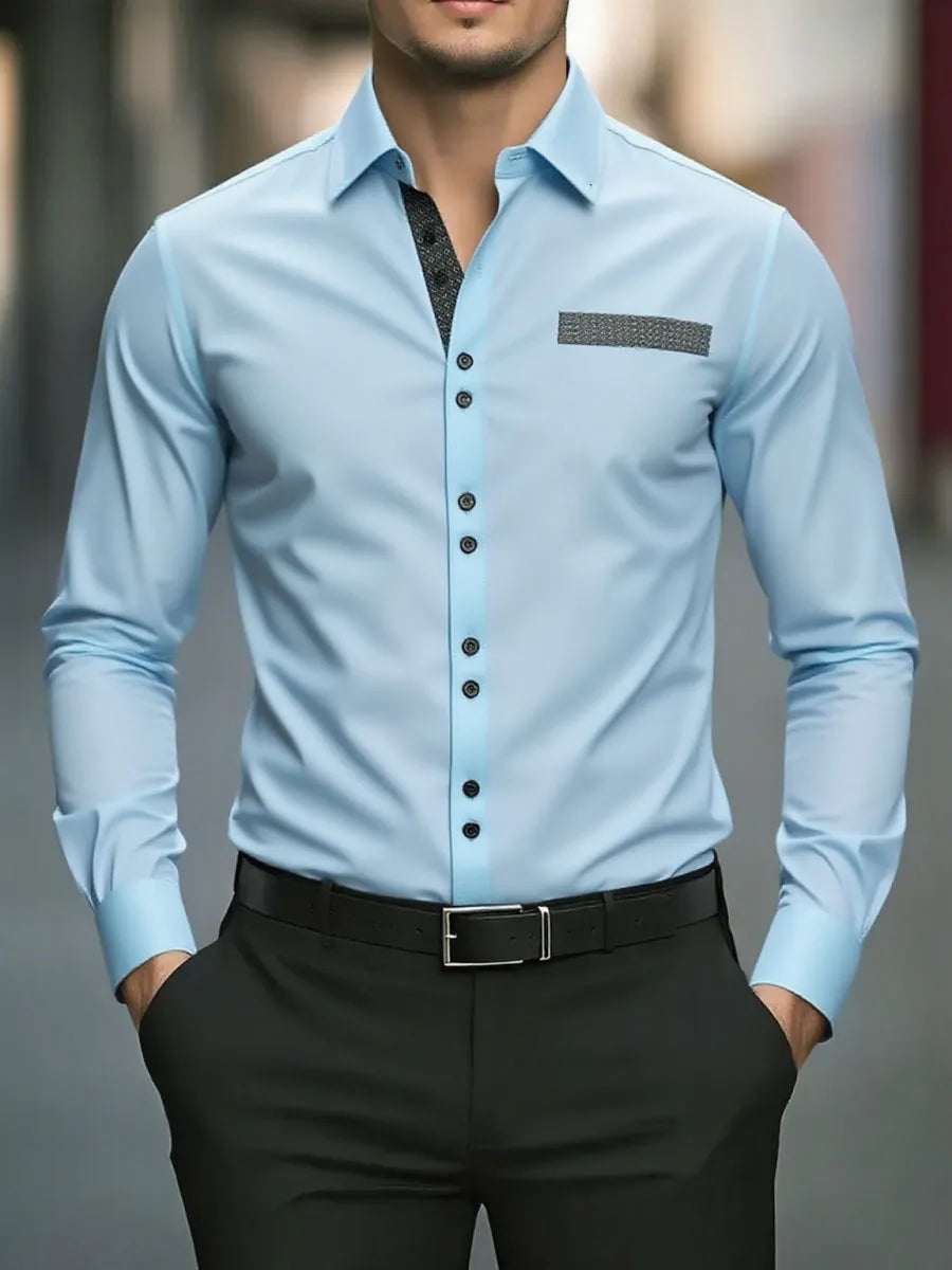 18 colors of new men's solid-color casual business shirts for office, long-sleeved, comfortable fabric, large size, fast shippin