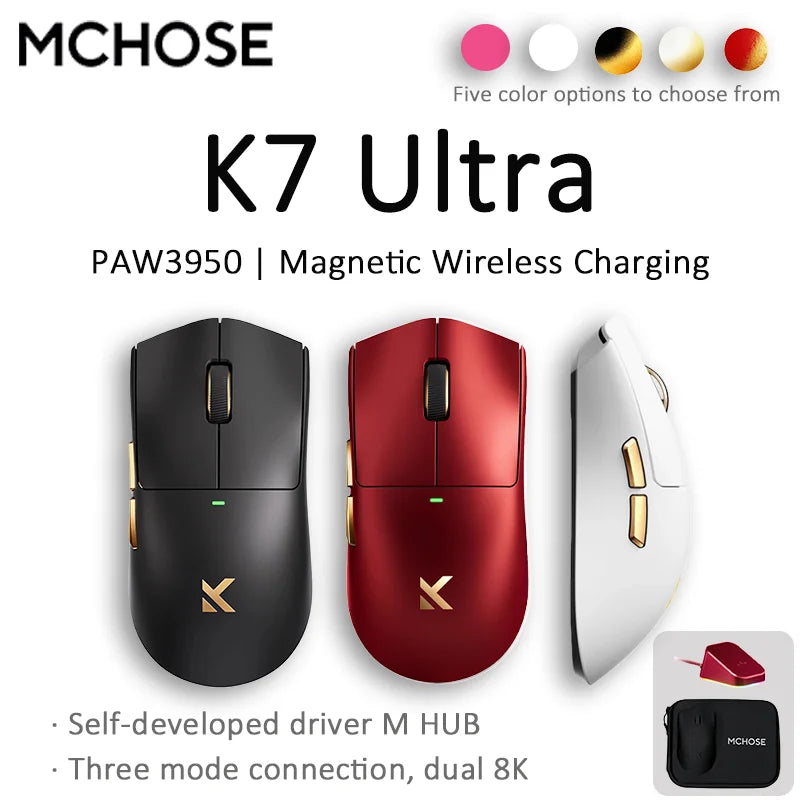 MCHOSE K7 Ultra Gaming Mouse PAW3950 Magnetic Wireless Charging Dual 8K Wired wireless Bluetooth connection Esports office