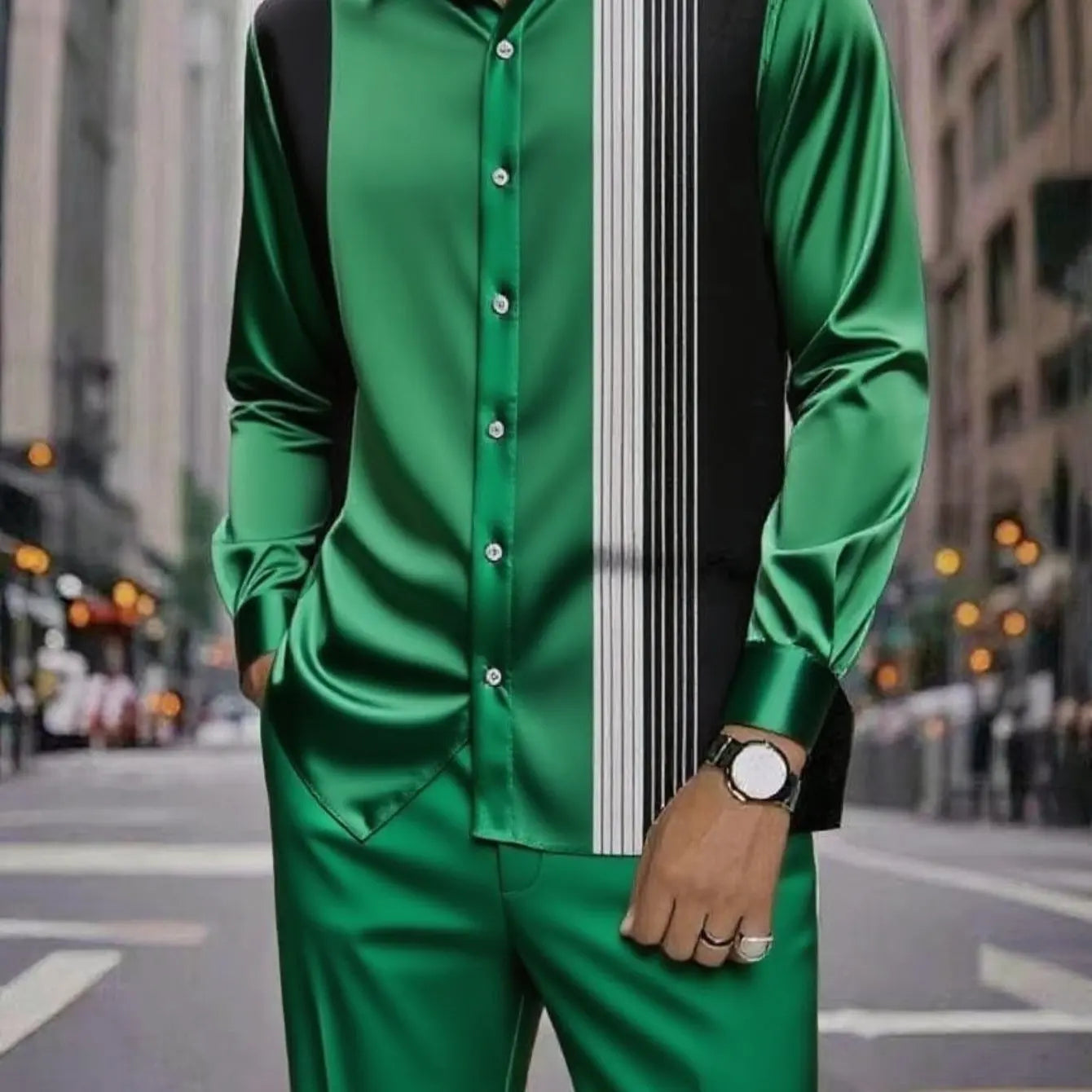 Men's Formal 2Pc Matching Suit Autumn New Long Sleeve Shirt Pants Fashion Business Casual Trendy Tailored Comfortable Outfit