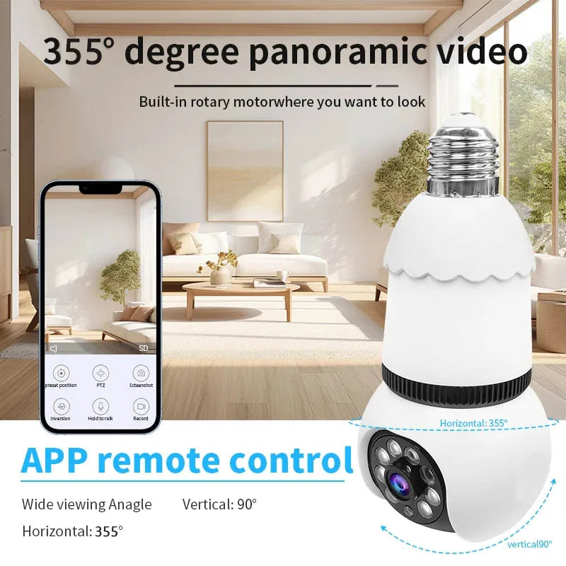 8MP E27 Bulb Lamp Camera LED Bulb WiFi Smart IP Surveilance Cam Two-way Audio Color Night Vision 10X Zoom Wireless Cam 2 in 1