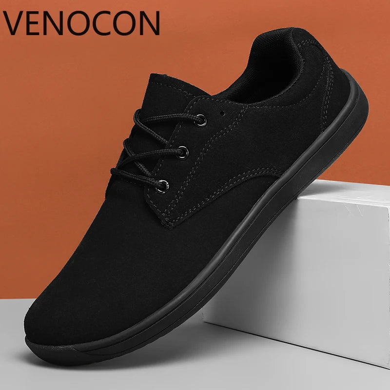 VENOCON Barefoot Men's Sneakers Wide Ball Toe Box Nose Feet Minimalist Cow Suede Leather Upper Casual Shoes Footwear For Man