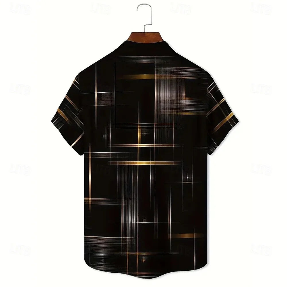 Men's Geometric Grid/Plaid Shirt Button-Down Shirt Short Sleeve Fashion Casual Resort Streetwear Summer Lapel 3D Printed Shirt