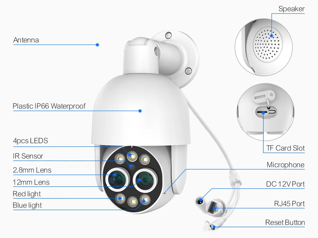 Techage HD 8MP POE IP Camera Outdoor Audio Dual Lens CCTV Video Smart AI Security Camera PTZ Security Surveillance System NVR