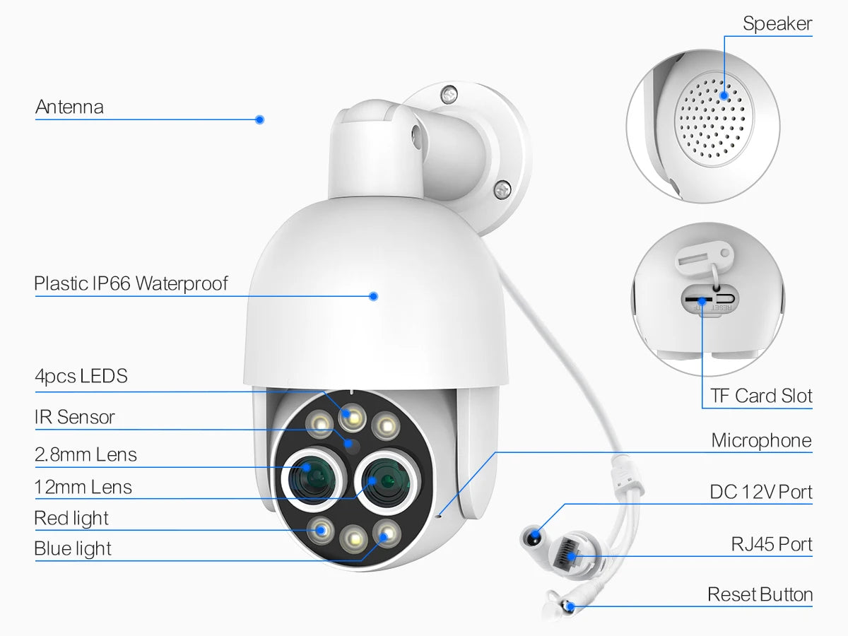 Techage HD 8MP POE IP Camera Outdoor Audio Dual Lens CCTV Video Smart AI Security Camera PTZ Security Surveillance System NVR