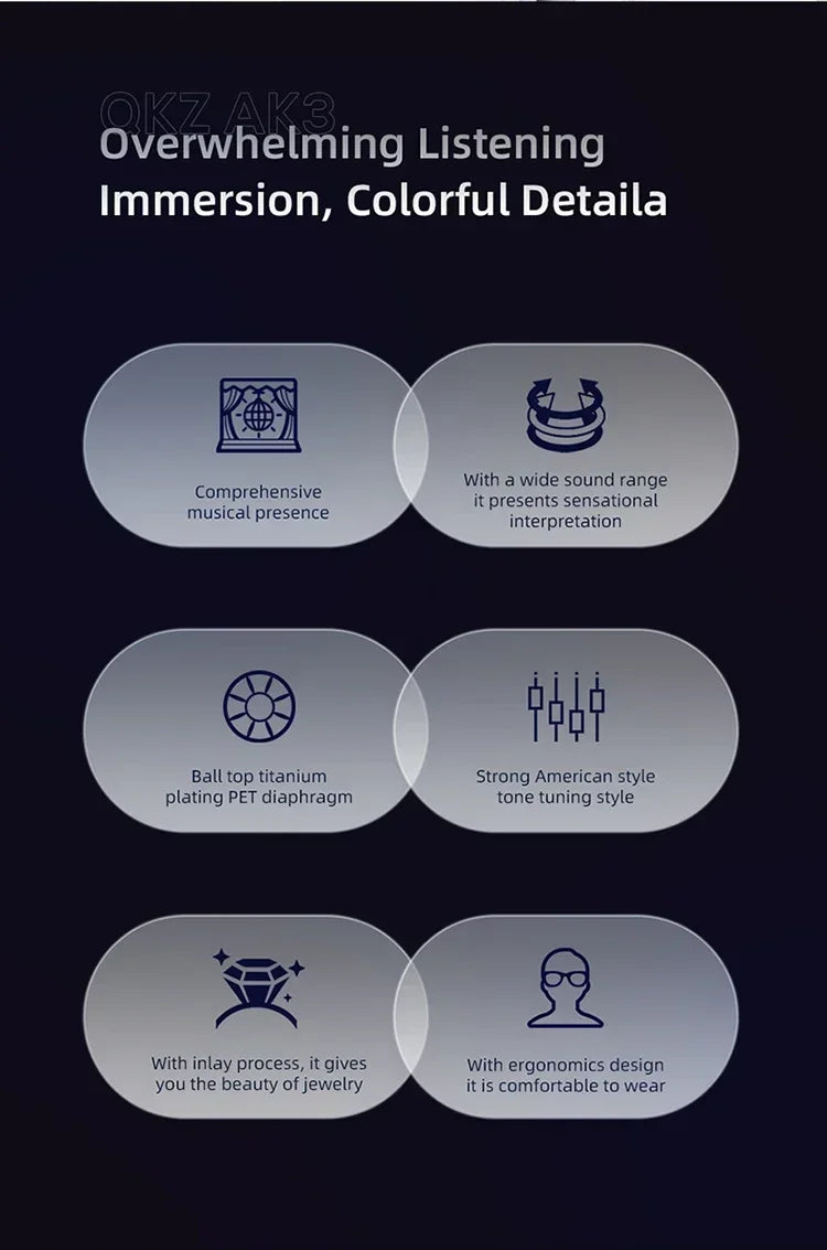 QKZ AK3 FiLe Wired Earphone Microphone HiFi Music Monitor Bass Headphones Noise Cancelling Headset for Sport  Gaming Accessories