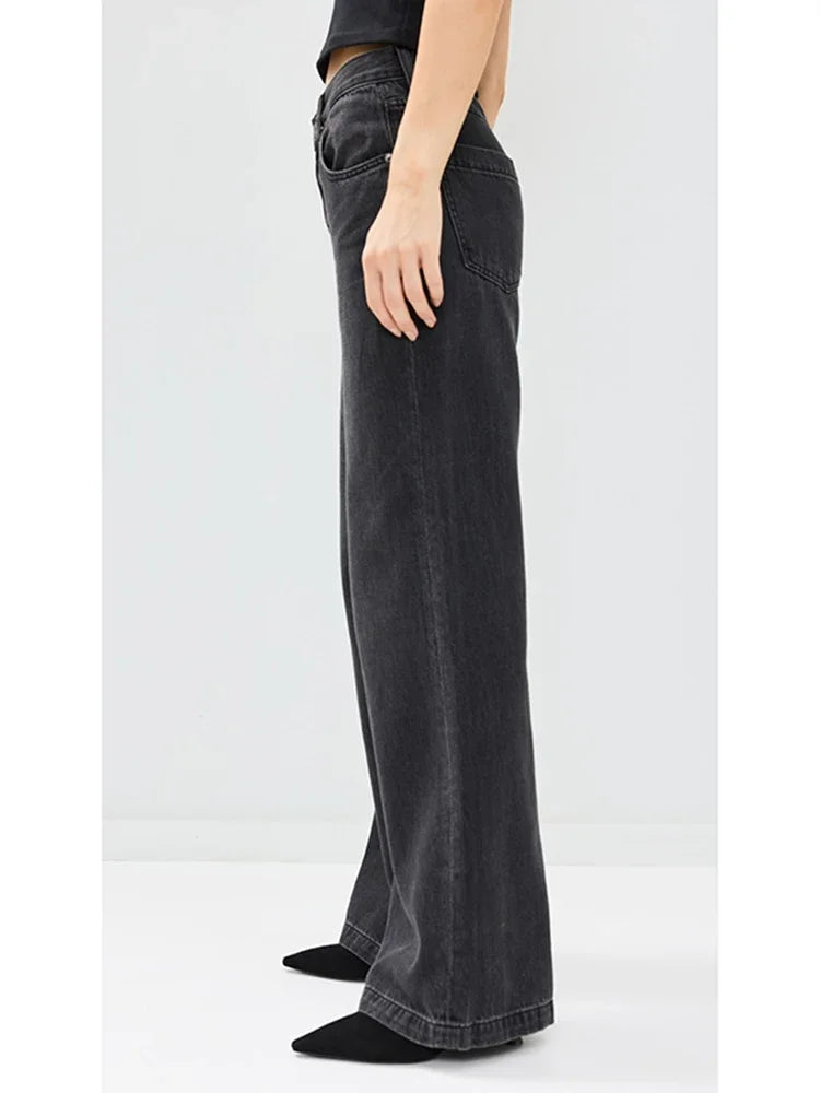 2025 Female Straight Leg Jeans Women Low Rise Stretch Gray Denim Pants Lady Solid Color Daily Office Cheap Long Jeans Trousers