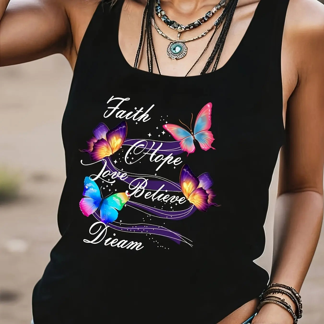 Loose plus size wing pattern printed round neck white vest summer casual sleeveless top women's clothing