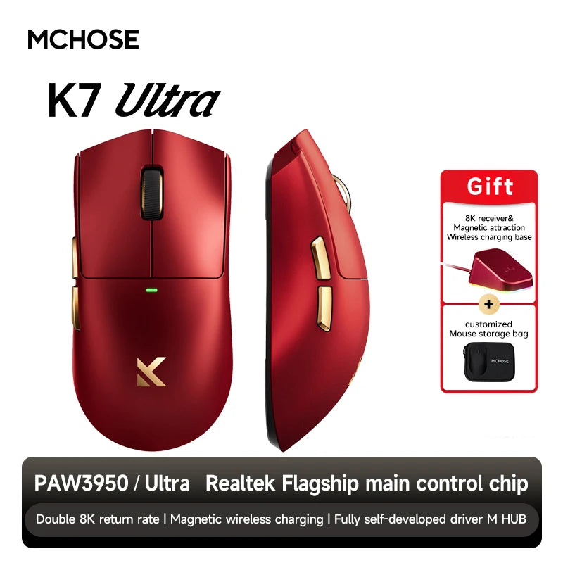 MCHOSE K7 Ultra Gaming Mouse PAW3950 Magnetic Wireless Charging Dual 8K Wired wireless Bluetooth connection Esports office