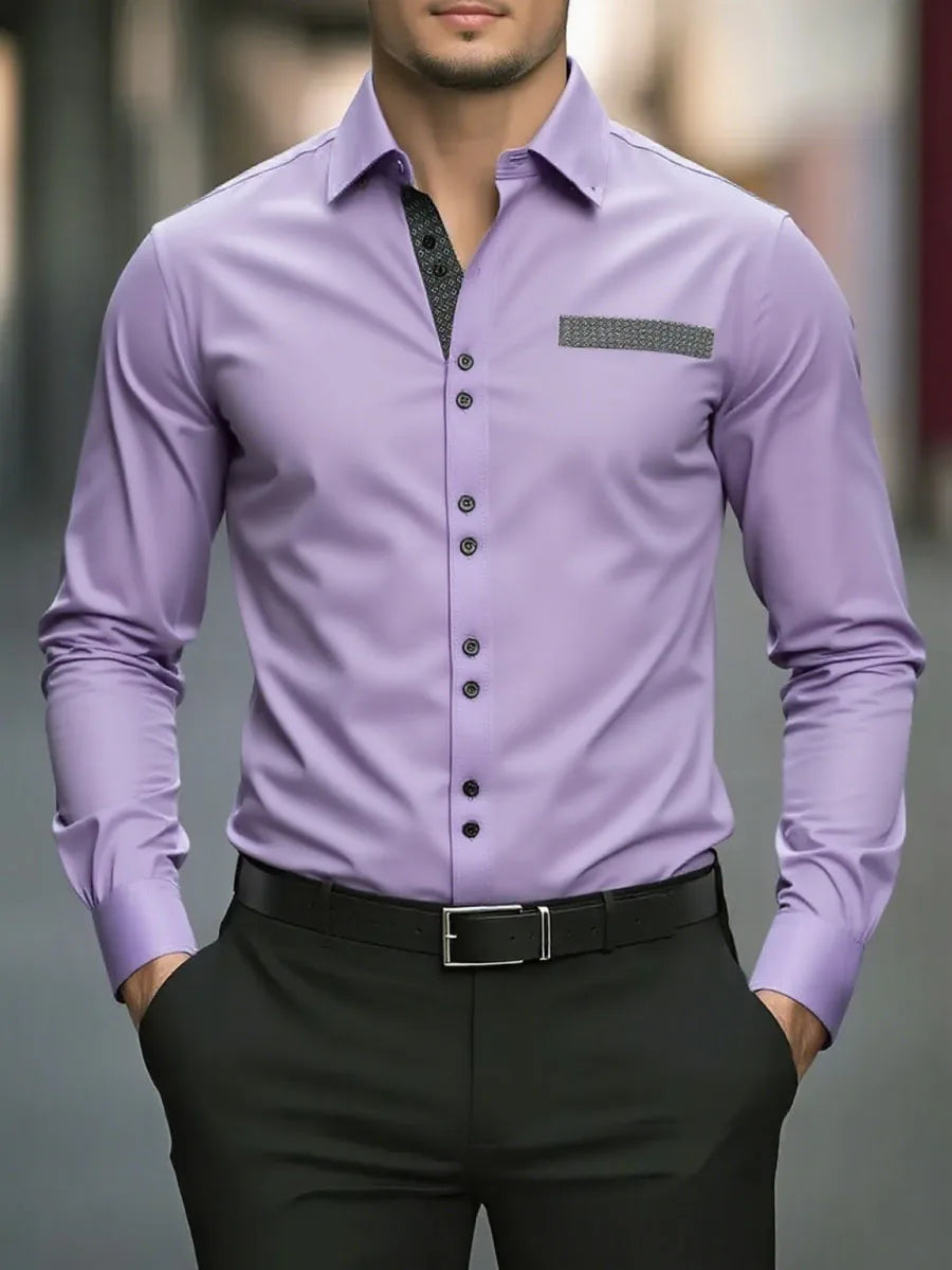 18 colors of new men's solid-color casual business shirts for office, long-sleeved, comfortable fabric, large size, fast shippin