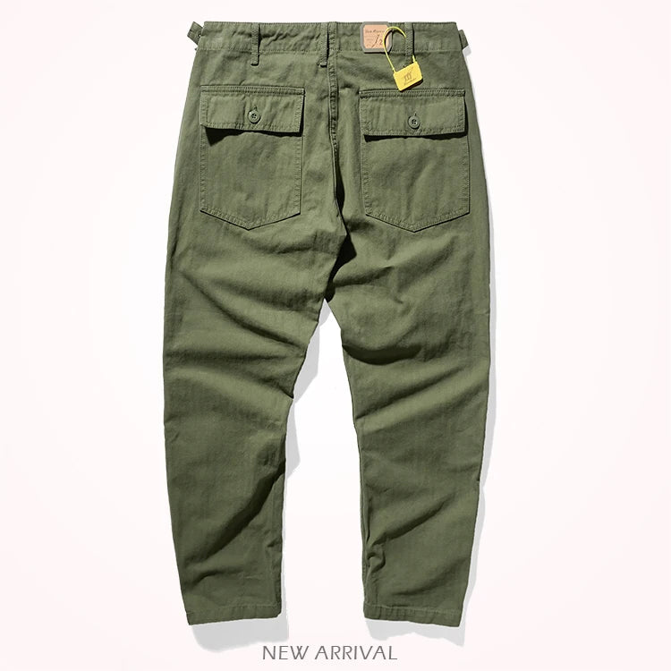 Amy Khaki n casual vintage cargo pants men's straight-leg casual pants cotton fishbone woven awl pants