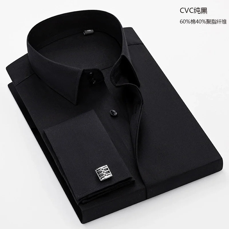 Men's French-style cufflink shirt, slim fit, suitable for business formal wear. A striped and fashionable men's top for white-co