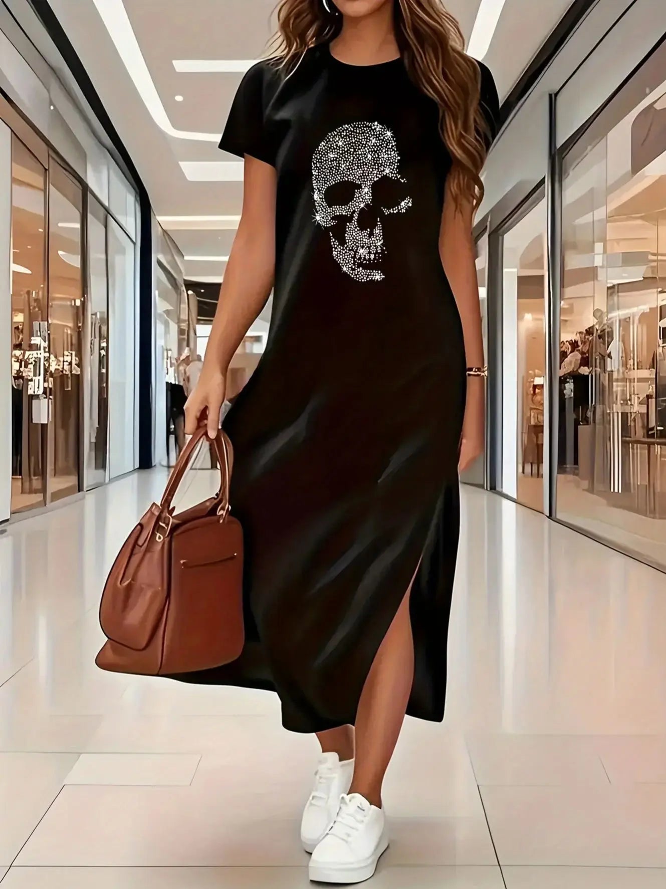 SummerLoose and comfortable long dress long T-shirt dress women's summer clashing dresses