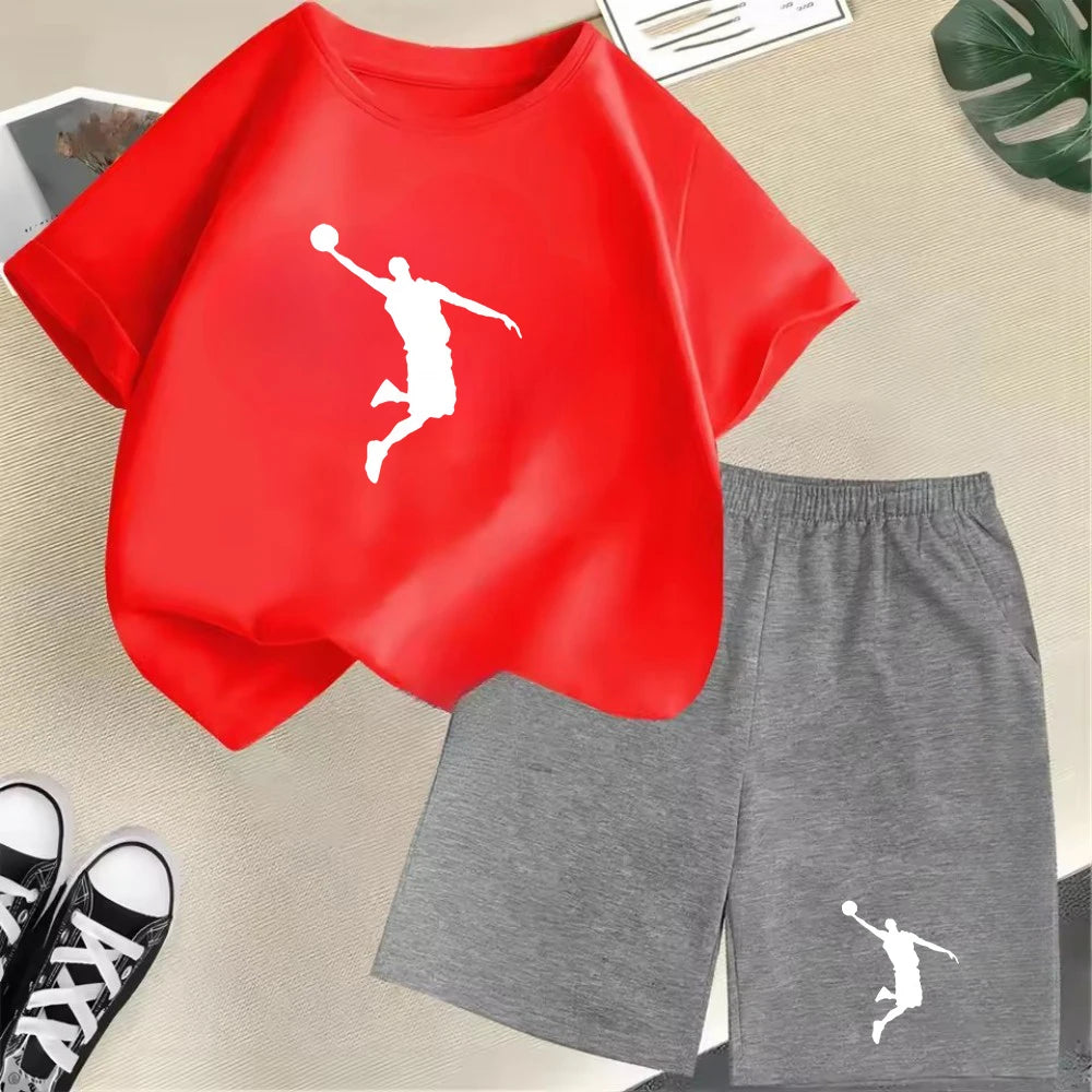 Summer Short Sleeve Children's T-shirt Set Sports Fashion Boys Girls Shorts 2pcs Set Casual Brand Print Graphics Kid Set Outfits