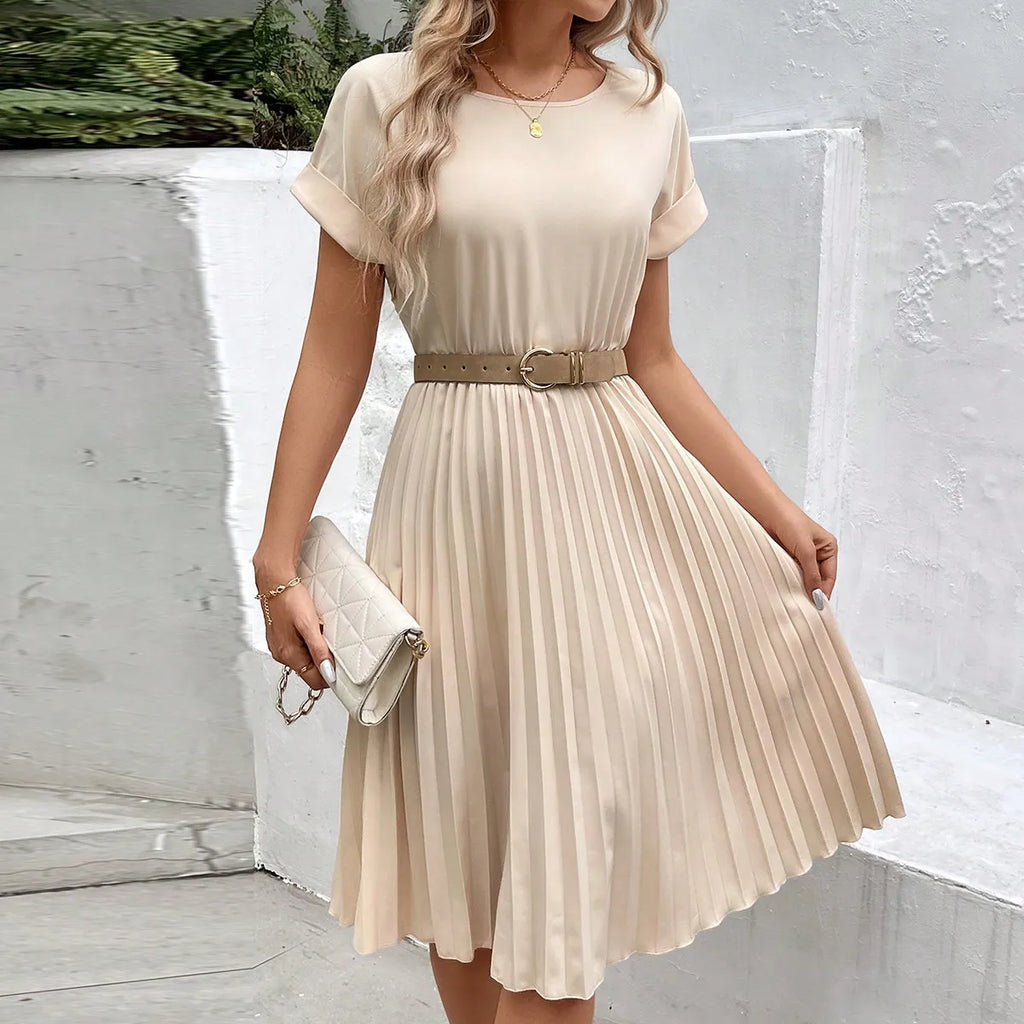 Cross border European and American women's fashionable and elegant ruffled sleeve pleated dress