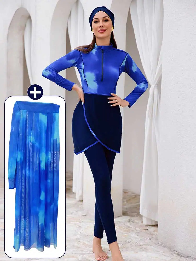 3/4PCS Summer Burkini Femmes Beach Floral Muslim Swimwear Swimsuit Women Burkini With Shawl, Quick Drying, UPF50+