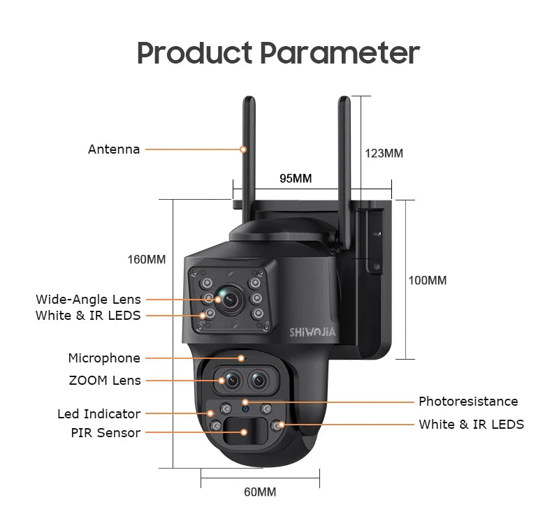 SHIWOJIA 15X ZOOM Solar Camera 4G 12MP Three Lens 360° View 5W Solar Panel Security Outdoor PTZ IP Camera 7800mAh Battery UBOX